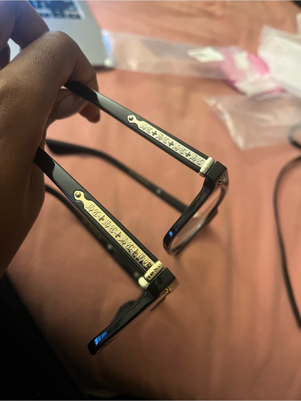 Black and Gold lume chrome hearts glasses